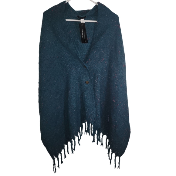 NWT Tahari Knit Wrap With Buttons Turquoise with Pink Speckles Shawl - Picture 4 of 4